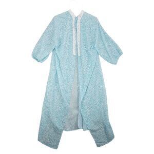 Jen & Co Blue Sheer White Lace Trim Tie Neck Open‎ Nightgown Lounge Robe OSFM